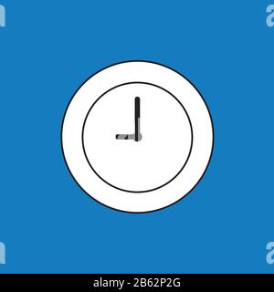 Vector illustration icon concept of clock time. Black outlines, blue background. Stock Vector