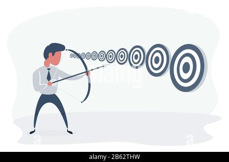 Businessman and multiple targets. Concept business illustration. Stock Vector
