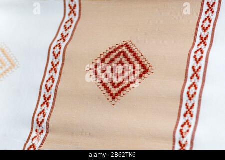 embroidered good by cross-stitch pattern. Bashkir ethnic ornament Stock Photo