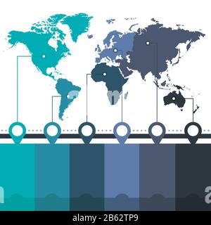 Infographics World maps of continents blue green colors on white background blank Stock Photo