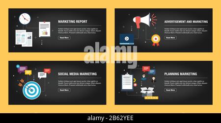 Set of internet banner design templates for web sites, internet marketing, and business. Marketing report, advertisement and marketing, social media m Stock Vector