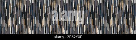 Spliced vector border stripe. Geometric variegated banner background. Seamless boho ikat pattern with woven broken lines. Modern distorted pixel Stock Vector
