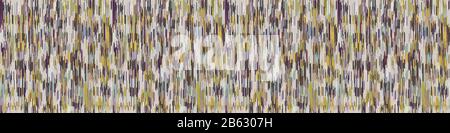 Spliced vector border stripe. Geometric variegated banner background. Seamless boho ikat pattern with woven broken lines. Modern distorted melange Stock Vector