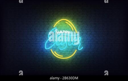Easter neon logo. Glowing colorful lettering sign for Easter celebration Stock Vector