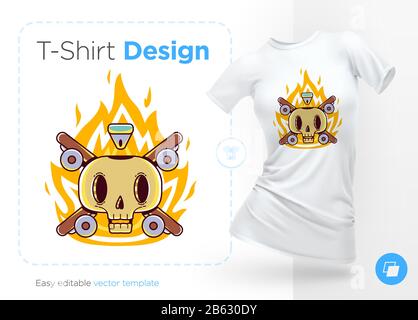 Funny skeleton skater. Print on T-shirts, sweatshirts and souvenirs Stock Vector