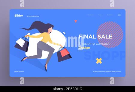 Presentation slide templates or hero banner images for websites, or apps. Shopping concept illustrations. Modern flat style Stock Vector