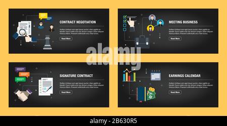 Set of internet banner design templates for web sites, internet marketing, and business.Contract negotiation, meeting business,  signature contract, e Stock Vector