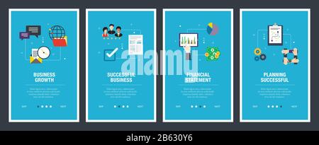 Web banners concept in vector with business growth, successful business, financial statement and planning successful.  Internet website banner concept Stock Vector