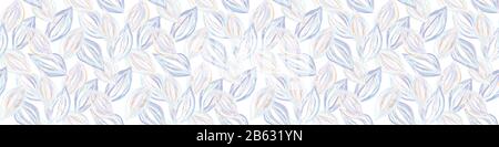 Floral leaf motif vector watercolor border background. Seamless repeat banner pattern on white. Delicate pastel hand painted foliage for textile Stock Vector