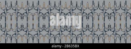 Dark tweed knit stitch effect vector border texture. Masculine gray seamless woven pattern. Hand knitting sweater material. Close up fabric textile Stock Vector