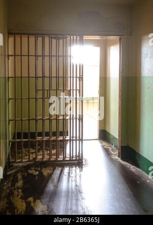 Looking out from a prison cell at Alcatraz Stock Photo