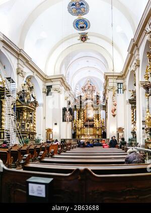 PRAGUE, CZECH REPUBLIC, 19 MARCH 2017: Interior of Carmelite Church of Our Lady Victorious in Prague. Stock Photo