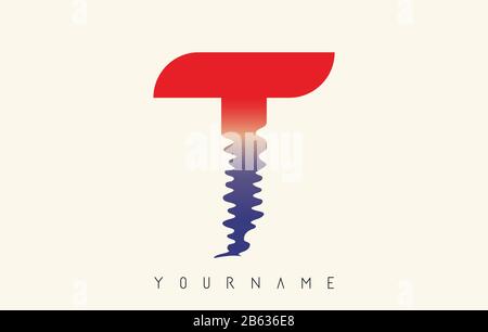 T Letter Logo Design with Water Effect and Sunset Gradient Vector Illustration. Stock Vector