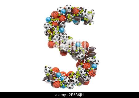 Letter S from sport gaming balls, 3D rendering isolated on white background Stock Photo