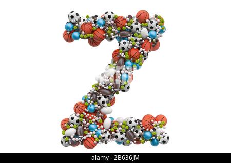 Letter Z from sport gaming balls, 3D rendering isolated on white background Stock Photo