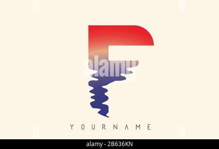 F Letter Logo Design with Water Effect and Sunset Gradient Vector Illustration. Stock Vector