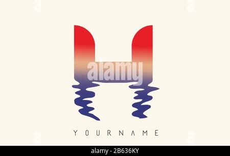 H Letter Logo Design with Water Effect and Sunset Gradient Vector Illustration. Stock Vector