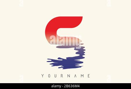 S Letter Logo Design with Water Effect and Sunset Gradient Vector Illustration. Stock Vector