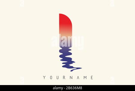 I Letter Logo Design with Water Effect and Sunset Gradient Vector Illustration. Stock Vector