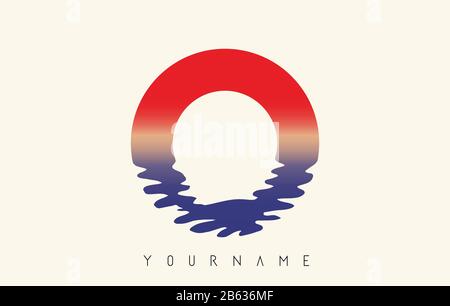 O Letter Logo Design with Water Effect and Sunset Gradient Vector Illustration. Stock Vector