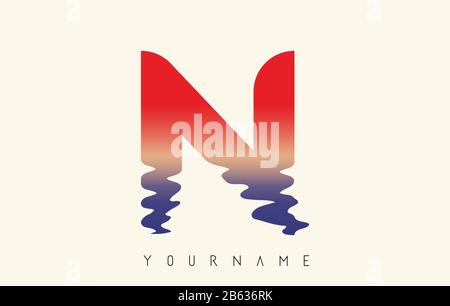 N Letter Logo Design with Water Effect and Sunset Gradient Vector Illustration. Stock Vector