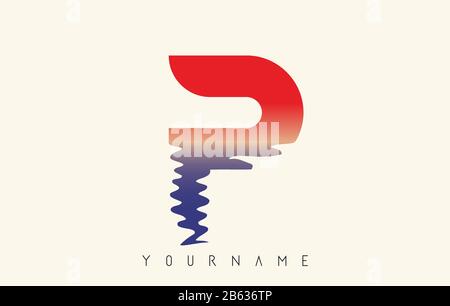 P Letter Logo Design with Water Effect and Sunset Gradient Vector Illustration. Stock Vector