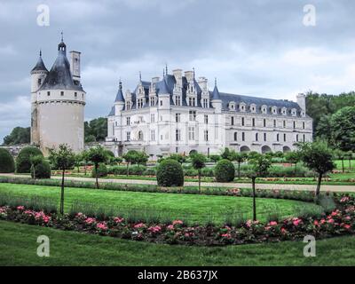 Chateau de Chenonceau is one of the most photographed and visited castles in France for its architecture, interiors, artworks and garden. Stock Photo