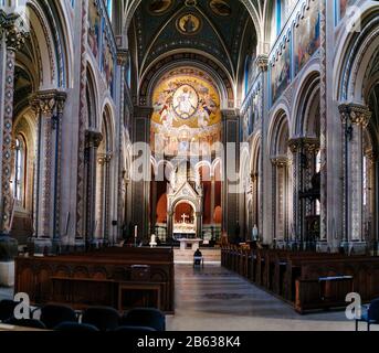 PRAGUE, CZECH REPUBLIC, 19 MARCH 2017: panorama of the interior of Saints Cyril and Methodius Church in Prague Stock Photo