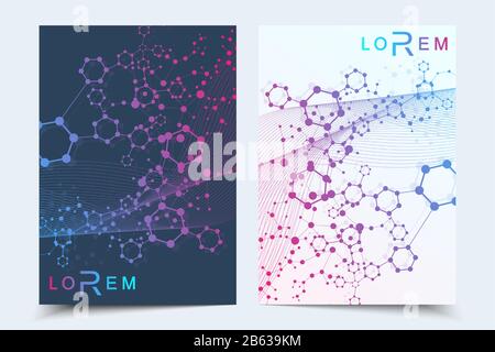 templates for brochure magazine leaflet flyer cover booklet annual report. Modern futuristic hexagonal pattern with particle, molecule structure for Stock Vector