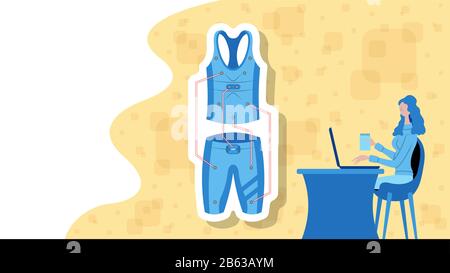 Business woman working for wearable technology with a fitness sportswear icon. All the objects, shadows and background are in different layers. Stock Vector