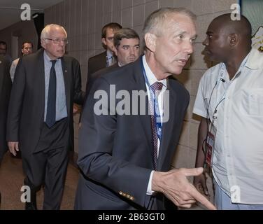 Philadelphia, Pennsylvania, USA, July 26, 2016Former Democratic Presidential candidate Vermont Senator Bernie Sanders surrounded by security guards walks out on Day 2 of the Democratic National Convention after losing  the nomination to Hillary Clinton Credit: Mark Reinstein/MediaPunch Stock Photo