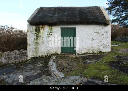 Thatched shed / outhouse on grounds of traditional thatched cottage house in rural County Leitrim, Ireland Stock Photo