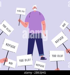 Age discrimination.Old man is looking for a job Stock Vector