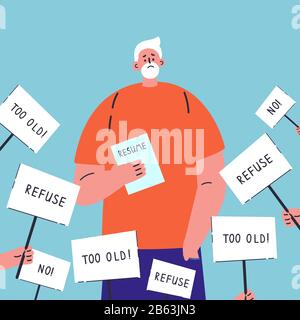 Age discrimination.Senior candidate with resume Stock Vector