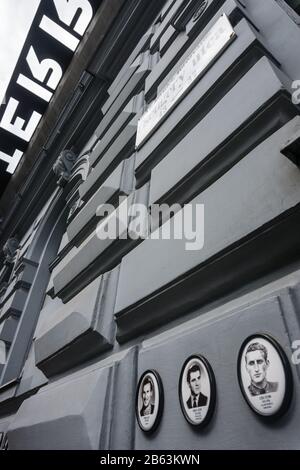 View of the wall of the House of Terror, or Terror Háza, in Budapest, Hungary Stock Photo