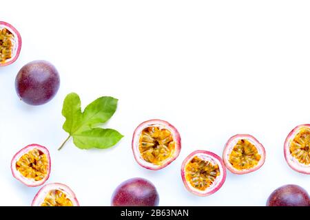 Passion fruit on white background. Top view Stock Photo