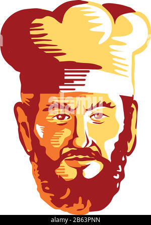 Retro style illustration of had of a hipster cook, chef or baker with beard or facial hair viewed from front on isolated background. Stock Vector