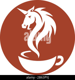 Retro style illustration of head of a unicorn coming out as a smoke from a hot coffee cup set inside circle on isolated background. Stock Vector