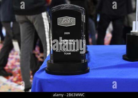 Chicago, Illinois, USA. 09th Mar, 2020. Women's All-Tournament Team trophies at the Big East Tournament Finals NCAA game between (1) DePaul vs (2) Marquette at Wintrust Area in Chicago, Illinois. Dean Reid/CSM/Alamy Live News Stock Photo