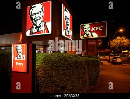 night view of the cbd in Murwillumbah in northern new south wales, australia, showing the KFC restaurant Stock Photo
