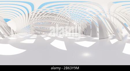 360 degree panoramic view of Colorful 360 degree abstract panoramic background: geometric white ring. ( Car backplate, 3D rendering computer digitally generated illustration.)