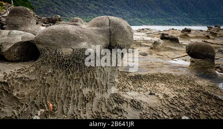 The harsh rocky coastline at Artillery Rock along the Great Ocean Road, Victoria, Australia. Stock Photo