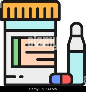 Tablets, ampoules, medicine flat color line icon. Stock Vector