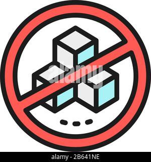 Forbidden sign with a sugar, no sweets flat color line icon. Stock Vector
