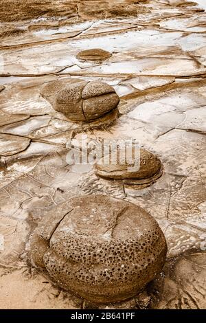 The harsh rocky coastline at Artillery Rock along the Great Ocean Road, Victoria, Australia. Stock Photo