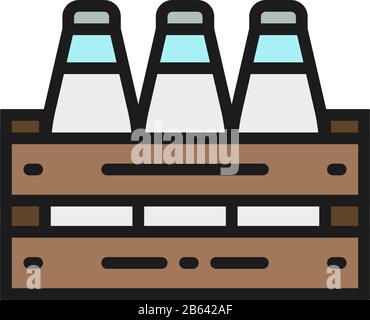 Box of bottles flat color line icon. Stock Vector