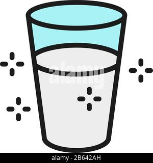 Glass of water flat color line icon. Stock Vector