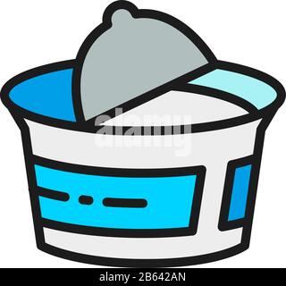 Packaging for yogurt, sour cream, cottage cheese flat color line icon. Stock Vector