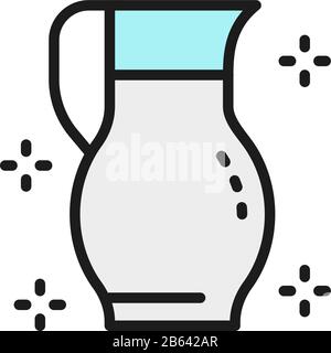 Glass jug with water flat color line icon. Stock Vector