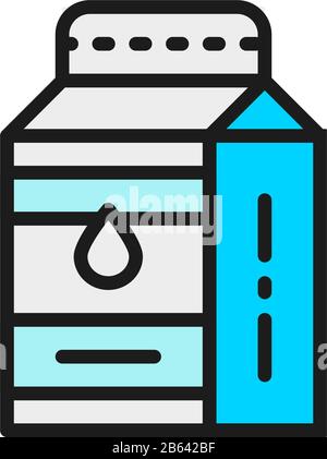 Milk, kefir in paper box flat color line icon. Stock Vector